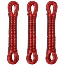 Relaxdays Wäscheleine 3er Set, 20m, Wäscheseil mit Stahlkern, PVC, extra stark, drinnen & draußen, Wäscheschnur, rot