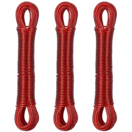 Relaxdays Wäscheleine 3er Set, 20m, Wäscheseil mit Stahlkern, PVC, extra stark, drinnen & draußen, Wäscheschnur, rot