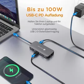 NOVOO USB C Hub Gigabit Ethernet USB C Adapter 7 in 1 MacBook Pro Air Adapter,4K HDMI,4xUSB,100W PD+Daten Hub USB C,für MacBook M1 M2,Surface Pro/Go,Pad Pro/Air,Dell,HP Laptop und mehr Typ C Geräten