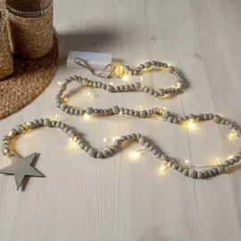Star Trading LED Lichterkette Beady Holzperlen 150 cm Grau