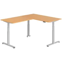 Bümö Eckschreibtisch, Buche, Silber, Nachbildung,Buche, Rechteckig, 160x74x200 cm, FSC