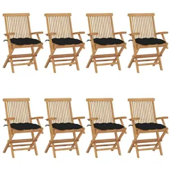 vidaXL 8x Teak Massiv Gartenstuhl mit Schwarzen Kissen Armlehnen Klappbar Holzstuhl Klappstuhl Stuhl Stühle Gartenmöbel Gartenstühle Balkon Terrasse