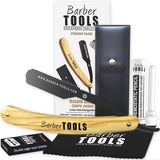 BARBER TOOLS ✮ Barber Tools ✮ Rasiermesser mit austauschbarer Klingen. Mit 5 Rasierklingen (10 einfache Klingen) + Poliertuch + Hämostase-Stick 10g + Lagerung Pu + Hämostatischer Stick