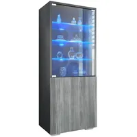 Vladon Vitrine, Anthrazit, 50x122.5x34.5 cm, Wohnzimmer, Wohnwände, Vitrinenschränke