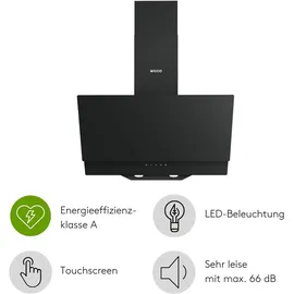 Wiggo A642 Dunstabzugshaube 60cm kopffrei I Abluft Umluft Dunstabzug 626m3/h - Touch-Display 4 Stufen I Energieeffizienzklasse A Schräghaube inkl... - schwarz