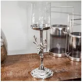 Antikas - Kerzenhalter, Rehmotiv, Klein, Stumpenkerze, Chabby Chic | Aluminium, Silber | H 41,0 x B 14,0 cm