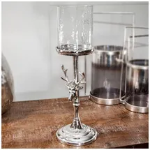 Antikas - Kerzenhalter, Rehmotiv, Klein, Stumpenkerze, Chabby Chic | Aluminium, Silber | H 41,0 x B 14,0 cm