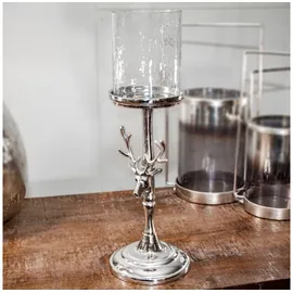 Antikas - Kerzenhalter, Rehmotiv, Klein, Stumpenkerze, Chabby Chic | Aluminium, Silber | H 41,0 x B 14,0 cm