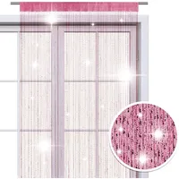 Wometo Faden-Vorhang Glitzer-Vorhang 90x245 - pink-silber glänzender Deko Schal transparent halbtransparent Weihnachten