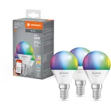 LEDVANCE Smarte LED-Lampe mit WiFi Technologie, Sockel E14, Dimmbar, Lichtfarbe änderbar (2700-6500K), RGB Farben änderbar, ersetzt Glühlampen mit 40 W, SMART+ WiFi Mini Bulb Multicolour, 3er-Pack