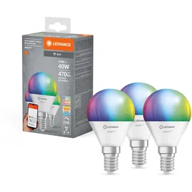 LEDVANCE Smarte LED-Lampe mit WiFi Technologie, Sockel E14, Dimmbar, Lichtfarbe änderbar (2700-6500K), RGB Farben änderbar, ersetzt Glühlampen mit 40 W, SMART+ WiFi Mini Bulb Multicolour, 3er-Pack