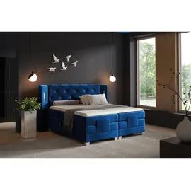 Fun Möbel Boxspringbett Blau, Textil, 160x200 cm, Schlafzimmer, Betten, Boxspringbetten