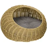 Rattan Katzenkorb Katzenhaus Katzenhütte mit Kissen für Katzen bis 4 kg