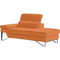 Ottomane EGOITALIANO "Princess, elegantes Designsofa mit erstklassigem Sitzkomfort", orange, B:177cm H:95cm T:108cm, Leder »BULL« (echtes Rindsleder). Geschliffenes, pigmentiertes und behandeltes Rindsleder mit einer Dicke von 1, 3-1, 5 mm. Dieses Leder zeigt eine ziemlich weiche Hand mit einem halb undurchsichtigen Aussehen. Es handelt sich um ein geschütztes Leder. Eine leichte Deckschicht schützt sie vor Flecken, ohne ihre ursprünglichen Eigenschaften zu verändern. Die geschützten Leder kombinieren die Vorteile von Natürlichkeit und Weichheit mit einer guten Beständigkeit gegen Verschleiß und Ausbleichen. Das Vorhandensein der charakteristischen Zeichen, die das Leben des Tieres bestimmen, wie Narben, Körnungsunterschiede, Falten, Adern, Disharmonien in Farbtönen, beweisen ihre absolute Echtheit und großen Wert., Sofas, Ottomane, inkl. verstellbarem Kopfteil und edle Designmetallfüße