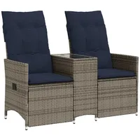 VidaXL Gartensofa Verstellbar 2-Sitzer mit Tisch Grau Poly Rattan