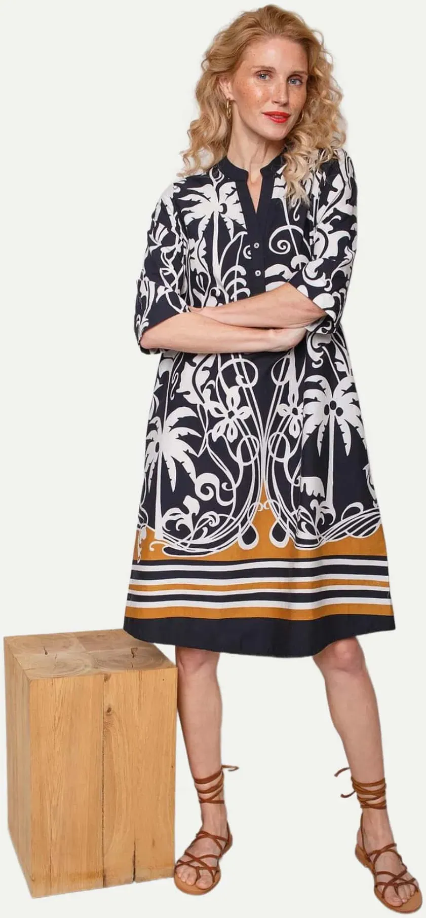 Tunikakleid mit Palmenprint Blau 44