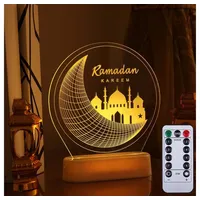 Rosnek LED Nachtlicht 3D Illusion, 7 Farbwechsel, Batterie/USB, Ramadan Eid Islam Fest Deko, Fernbedienung Schloss Mond