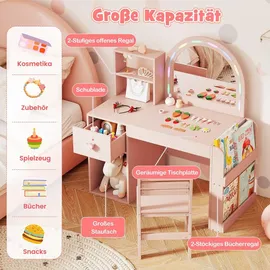 Costway 2 in 1 Schminktisch mit Led & Buntem Spiegel Rosa