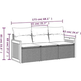 vidaXL Gartensofa-Set mit Kissen, grau, Polyrattan