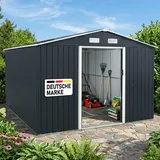 BRAST Gerätehaus Geräteschuppen Metall | TÜV geprüft | viele Größen | 163x89x180-278x323x192cm | Pultdach Satteldach | Gartenhaus mit Schiebetür | Anthrazit | wetterfest wasserdicht | 278x323x192cm