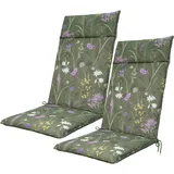 2er-Set Luxuriöse Hochlehner-Auflage, Gartenstuhlkissen wasserabweisend, Blumenmuster grün, 120 x 50 cm, weich & komfortabel für optimale Entspannung