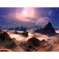 Fototapete PAPERMOON "PLANETEN-FUTURISTISCH WELTRAUM MOND GALAXIE UNIVERSUM", bunt, B:4,00m L:2,60m, Vlies, Tapeten