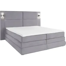 Collection AB Boxspringbett COLLECTION AB "Copenhagen", grau (lightgrau), B:231cm L:215cm, Holzwerkstoff, Spanplatte, Komplettbetten, Boxspringbett, inklusive Bettkasten, Topper, wahlweise mit LED-Beleuchtung, Topseller