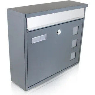 BITUXX Design Wandbriefkasten Grau inkl. Zeitungsfach