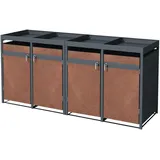ML-Design Mülltonnenbox 4er mit Pflanzdach für 4 Tonnen, 240L 264x80x124 cm, Rost-Optik, Stahl, wetterfest/abschließbar - Schutzhüllen