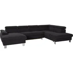 Polstergarnitur COTTA "Komaris", schwarz, B:320cm, Sitzmöbel-Sets, Set: bestehend aus Wohnlandschaft und Hocker, Kopfteilverstellung