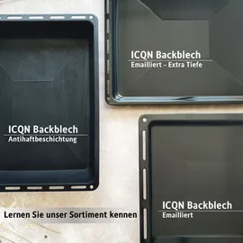 ICQN Backblech 2er Set 465 x 370 x 30 mm Emailliert Fettpfanne Verchromt Backofenrost und Emaille für Backofen & Herd