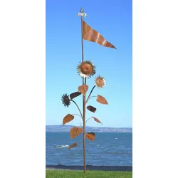 Casa Padrino Luxus XXL Garten Skulptur Sonnenblumen mit Flagge Rost / Silber 95 x 75 x H. 290 cm - Riesige XXL Garten Deko - Luxus Outdoor Deko - Luxus Garten Deko Accessoires