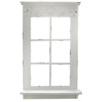 Linoows Dekoobjekt Fenster, Deko Fensterrahmen, XL Sprossenfenster, Landhaus Sprossenfenster mit antiken Verzierungen weiß