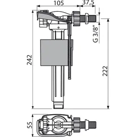 alcadrain Füllventil A160-3/8" für Keramik-Spülkasten, Zulauf seitlich, Metallgewinde