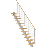 DOLLE Mittelholmtreppe Frankfurt (Breite: 65 cm, Gerade, Perlgrau, Farbe Stufen: Buche, Natur, Geschosshöhe: 240 – 279 cm)