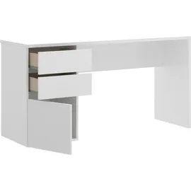 Dmora Schreibtisch Dgabbi, Mehrzweckschreibtisch für Büro oder Schlafzimmer, linearer Arbeitstisch mit 2 Schubladen und 1 Tür, 139 x 60 x 75 cm, Weiß - Weiß