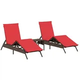 vidaXL Sonnenliegen 2 Stk. mit Tisch Braun Poly Rattan