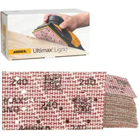 Mirka Ultimax Ligno Feinschleifpapier,Körnung P240, 81x133mm, Klettsystem, staubreduzierende Multifit-Lochung,