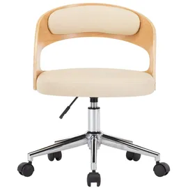 vidaXL Drehbarer Bürostuhl Bugholz Kunstleder Creme