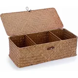 Seegras Aufbewahrung Korb mit Deckel, Aufbewahrungskorb aus Geflochtenem Rattan, Rechteckige Weidenkorb Aufbewahrungsbox für Badezimmer, Wohnzimmer, Küche, 32 x 12 x 10cm