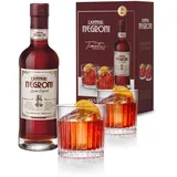 Campari Negroni Geschenkset – 1x 0,5 l Campari Negroni im Set mit 2 Gläsern – italienischer, servierfertiger Pre-Dinner Cocktail aus dem Hause Campari