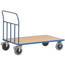ROLLCART Rohr-Stirnwandwagen 85x50 cm Holz-Ladefläche blau, 97x95x50 cm