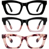 Hubeye Oprah Lesebrille für Damen, blaues Licht, übergroße Lesebrille mit quadratischem Federscharnier, Computer-Lesebrille, 3,50 Grad, 3 Stück