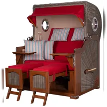 Mr. Deko Strandkorb Komplettset - bene living - Ammersee Mahagoni Bullauge - PE grau - Modell 585 - inkl. Liftersystem