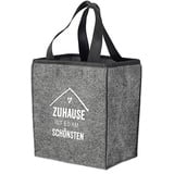 Cepewa Flaschenträger aus Filz hellgrau für 6 Flaschen mit Spruch 'Zuhause ist es am schönsten' Flaschenkorb Tragetasche Männerhandtasche (1 x Flaschenträger Filz hellgrau)