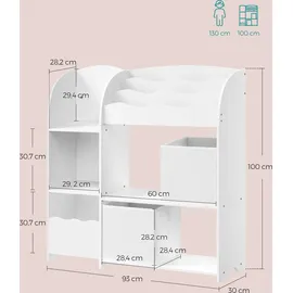 Songmics Bücherregal Kinder, Kinderregal, Spielzeugregal mit 2 Aufbewahrungsboxen, für Bücher, Kinderzimmer, Spielzimmer, Wohnzimmer, wolkenweiß