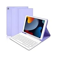 Hülle mit Tastatur für iPad 10.2 Zoll iPad 9.Generation Tastatur Hülle 2021,Schutzhülle mit Pencil Halter Wireless Abnehmbare Tastatur (QWERTZ) für iPad 9/8/7, iPad Air 3, iPad Pro 10.5 - Lila