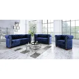 s-style möbel Chesterfield Couch Samt 3-Sitzer + 2-Sitzer + Sessel Blau