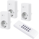 Perfect Funksteckdosen Set, 3x Funksteckdose, 1x Funkfernbedienung, Indoor, 220-240V - 50 Hz, 1100 Watt, 30m Reichweite, weiß