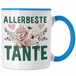 Trendation Tasse Trendation – Beste Tante der Welt Geschenk Tasse mit Spruch Kaffeetasse für Allerbeste Tante blau